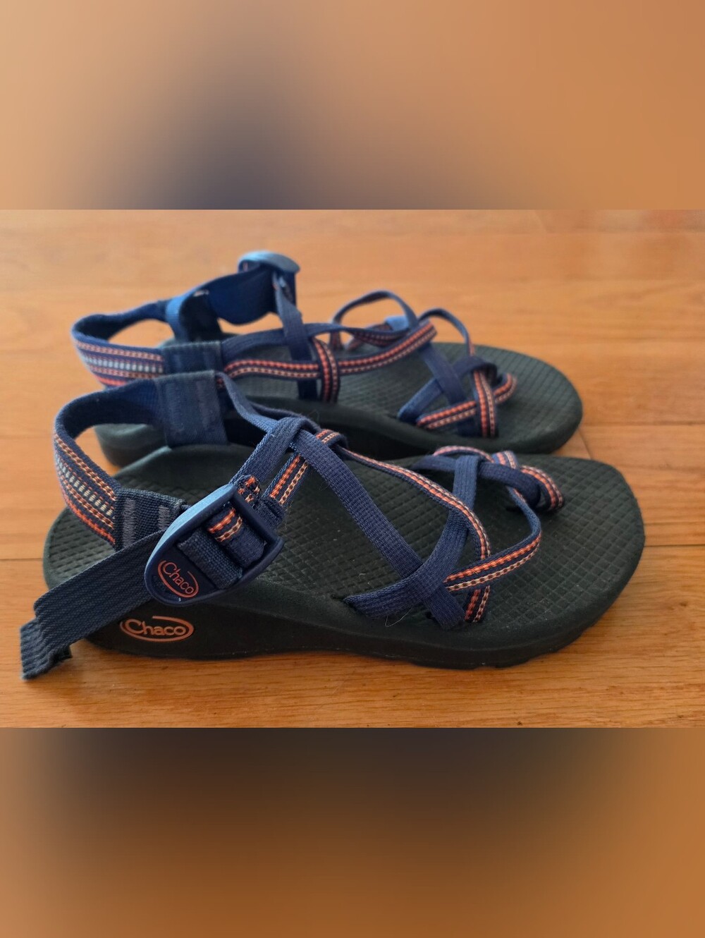 Chaco Kids Navy Sandals with Orange Stitching